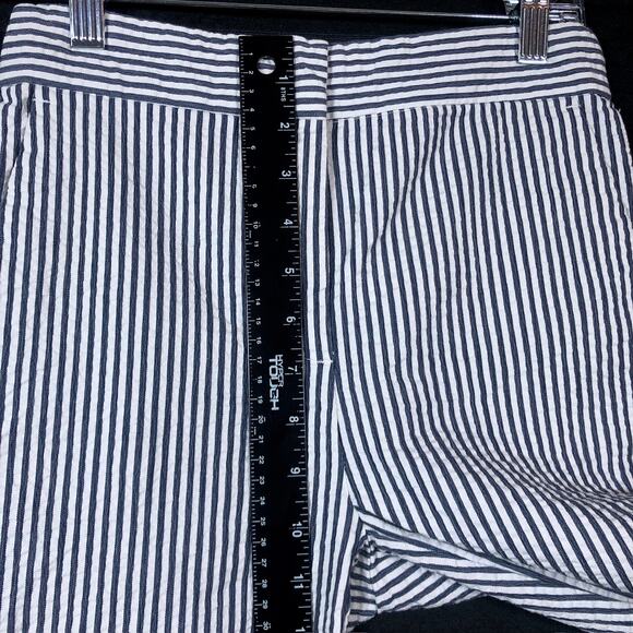 Zara Womens Pants White Black Striped Ribbed Seersucker Feel Ankle Stretch XS - Picture 9 of 13